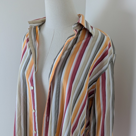 Gap Striped Button Up Blouse Cotton Poplin Long Sleeve Down Collar - Picture 7 of 9